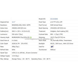 แผงหน้าจอแสดงผล LCD ของแท้ AC121SA03สำหรับ AC121SA03การใช้งานในอุตสาหกรรม - Product Image 3