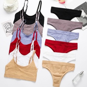 Custom Logo Solid Strapless Wireless Bra Set Seamless Tanks Tops Brief Sets Women Underwear Bralette Crop Top Suit - Product Image 3
