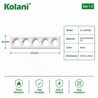 Cadre de finition pour prise quadruple Kolani, norme européenne 372x84mm, finition satinée, en PC ignifuge, avec cinq emplacements de découpe