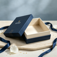 Coffret Cadeau de Luxe Bleu Marine Personnalisé avec Couvercle et Base pour Hommes, Idéal pour Cologne, Parfum Oud Arabe, Emballage Cadeau d'Entreprise Haut de Gamme