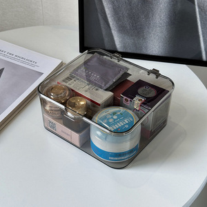 Transparent Flip Lid Cosmetic <b>Storage</b> Box With <b>Drawers</b> 1-3L Simple <b>Plastic</b> Makeup Organizer For Desk Use - Product Image 2