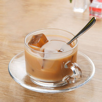 Ensemble de tasses à café en verre réutilisable pour ménage en verre transparent et soucoupe