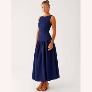 Abito lungo estivo alla moda da donna Boutique senza maniche Denim con scollo francese abito da donna - Product Image 6