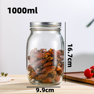 Bocaux Mason en verre borosilicate à large ouverture avec couvercles à vis, 16 oz, 300 ml, 500 ml, 1000 ml, transparents, design classique, détachables, vente en gros - Product Image 4