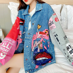 เสื้อกันลมฮิปปี้ปักลายสำหรับผู้หญิง,เสื้อโค้ทพิมพ์ลายน่ารักสำหรับผู้หญิงเสื้อแจ็คเก็ตยีนส์พิมพ์ลายสำหรับใส่ทำงานมัธยมลายการ์ตูน - Product Image 2