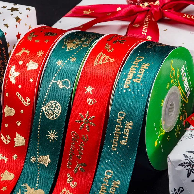 Wholesale Christmas Ribbon Hot Stamping Polyester Ribbon Supply Gift Wrapping Ribbon