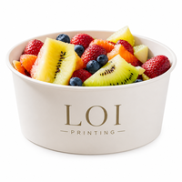 Bedrukte wegwerp papieren saladekommen met aangepast logo, groothandel, luxe, milieuvriendelijke fruitsaladeverpakking voor afhaalrestaurants