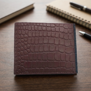 Men's Crocodile Embossed <b>Wallet</b> RFID Protection <b>Fold</b> Closure Short Daily Use Brown Alligator Pattern Minimalist Style - Product Image 2