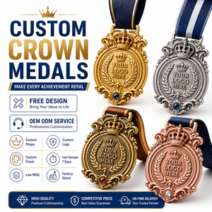 Fabricant de médailles personnalisées style couronne, médailles de récompense en alliage de zinc avec logo personnalisé, fournisseur OEM ODM, médailles sur mesure en forme de thème carnaval - Product Image 1