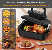 Grill et friteuse à air chaud 6-en-1, plaque de cuisson électrique de table avec pot antiadhésif, multicuiseur de comptoir sans fumée