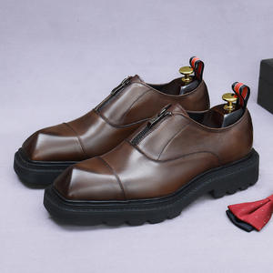 Chaussures d'affaires originales pour hommes, à semelle épaisse, à tige haute, avec fermeture éclair, en cuir de vache véritable - Product Image 6