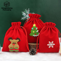 Sac à cordon floqué rouge HKSHF, prix usine, pour Noël, emballage écologique mignon pour bonbons, pochette à bijoux pour cadeaux de fête