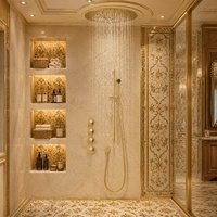Ensemble de douche de plafond avec mitigeur thermostatique et jets massants, finition or brillant
