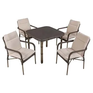 Set di tavoli da pranzo e sedie rettangolari in vimini con struttura in alluminio da 5 pezzi