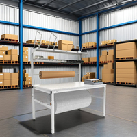 Table d'emballage industrielle robuste Bodur Metal W1500xD940mm en acier, revêtement poudré, capacité 200 kg, avec cages en treillis métallique pour