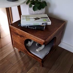 Solid Wood Cat <b>House</b> Brown Square Durable Pet <b>Bed</b> For Medium Cats - Product Image 4