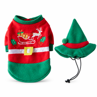 Ensemble de costumes de Noël pour animaux de compagnie MEIQIPETBABY, pull rouge et vert en forme de renne avec chapeau d'elfe, vêtements pour chien en polaire douce, tailles S-XL