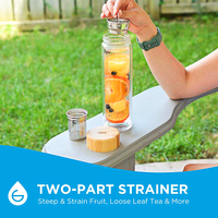 Bouteille en verre à double paroi de 500 ml/17 oz avec infuseur à thé en acier inoxydable et couvercle en bambou pour thé en feuilles, bouteille à eau aux fruits