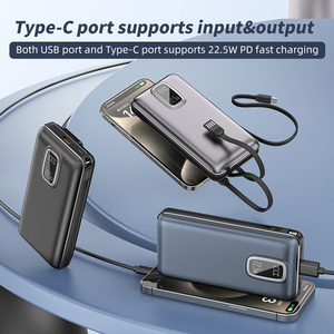 Batterie externe de haute qualité 20000 mAh, PD 22,5 W, charge rapide, batterie externe portable avec câble intégré, affichage numérique - Product Image 4