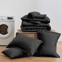 Set Sprei Modern King Size Hitam 7 Buah Bahan Polyester Bernapas untuk Tempat Tidur King dalam Tas, Set Perlengkapan Tidur Semua Musim Desain Jahitan Kotak