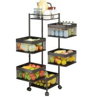 Chariot de rangement de cuisine rotatif en gros, panier en maille multi-niveaux, chariot organisateur de légumes et fruits avec roues universelles
