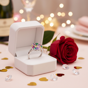 Misura 7 anelli di fidanzamento placcati in oro con zirconi cubici rodiati taglio pietra lunetta impostazione promessa occasione - Product Image 3