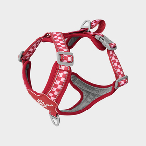 Harnais de poitrine pour chien en nylon réfléchissant à motif damier, réglable, avec double poignée, respirant, lavable et sécurisé - Product Image 3