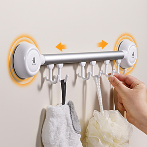 Suction Cup Hook Rack 6 Hooks White Modern Design Easy Installation Bathroom Kitchen Robe Hook Storage Organizer - Product Image 1
