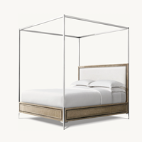 Sassanid OEM Best-seller Collection de chambre à coucher contemporaine Lit à baldaquin à panneaux en biscuit laqué Benoit en acier inoxydable poli