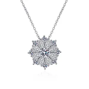 Fashion Jewelry Sunflower 4 Claws Laboratory Cultivation Drill Gradual D Color VVS Round Moissanite Necklace 570