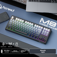 FreeWolf M87V2 87-Key Tri-Mode BT Wireless RGB Backlit Keyboard PBT Keycaps Mechanical Feel for Office & Gaming