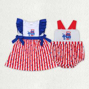 4th of July Print Casual Eco-Friendly Baby Girl Dress and <b>Bubble</b> Romper Set - Product Image 4