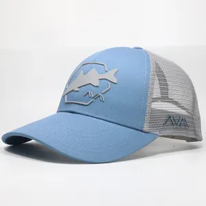 Custom 3D Rubber Fish Logo High Profile Mesh Trucker Caps Trucker Hats in Bulk