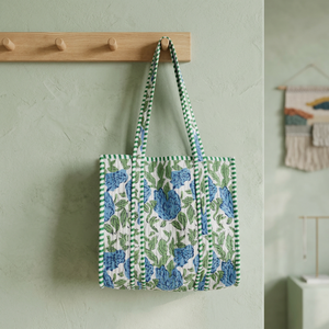 Sac fourre-tout matelassé personnalisé en coton, motif vert et bleu, sac à bandoulière coloré pour le shopping – Vente chaude directe usine - Product Image 2