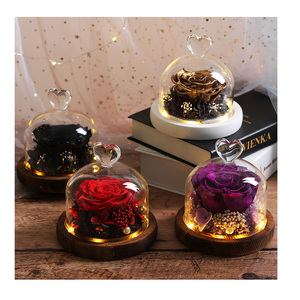 Roses éternelles en verre avec éclairage, fleurs romantiques, pour la saint-valentin, romantiques, vente en gros, pour la saint-valentin - Product Image 1