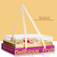 Boîte d'emballage de fruits en carton doré portable de luxe IMEE, pour 8 à 10 kg, avec couvercle transparent et ruban pour les fruits