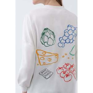 เสื้อคลุมผู้หญิงปักลายองุ่นด้านหน้าและลายผลไม้ด้านหลัง - 10653TUN - สีเอครู - Product Image 6