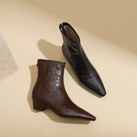 Bottines à talon chaton en similicuir texturé noir pour femme, à bout pointu, avec fermeture éclair arrière, pour l'automne et l'hiver, chaussures de bureau, faible MOQ, ODM