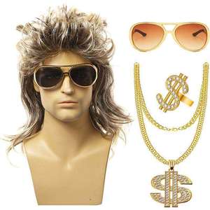 <span class=keywords><strong>Peluca</strong></span> Larga Rizada Negra Estilo Punk de los 80 para Hombre, Estilo Europeo y Americano, para Halloween, Hippie Rock, Modificación de la Forma del Rostro - Product Image 5