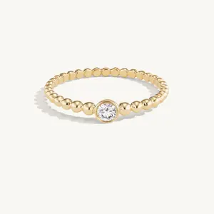 간단한 다이아몬드 고품질 고급 결혼 반지 18k 금도금 보석 구슬 밴드 우아한 미니멀 스태킹 링