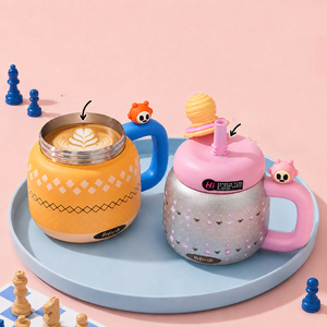 Mug isotherme à grande capacité de 800 ml avec une grande poignée mignonne, en acier inoxydable, bouteille d'eau isolée, motif de dessin animé, tasse thermos - Product Image 5