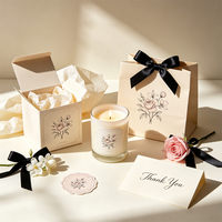 Boîte d'emballage de bougies en carton écologique de luxe personnalisée, avec pelliculage mat, pour promotion d'exposition, matériaux de promotion, autocollant en papier de soie et carte de remerciement