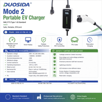 Cargador de Alta Tecnología J1772 Modo 2, 16A 240V Ajustable 6A 8A 10A 13A 16A, Más de 190 Patentes, Fabricante OEM, América del Norte