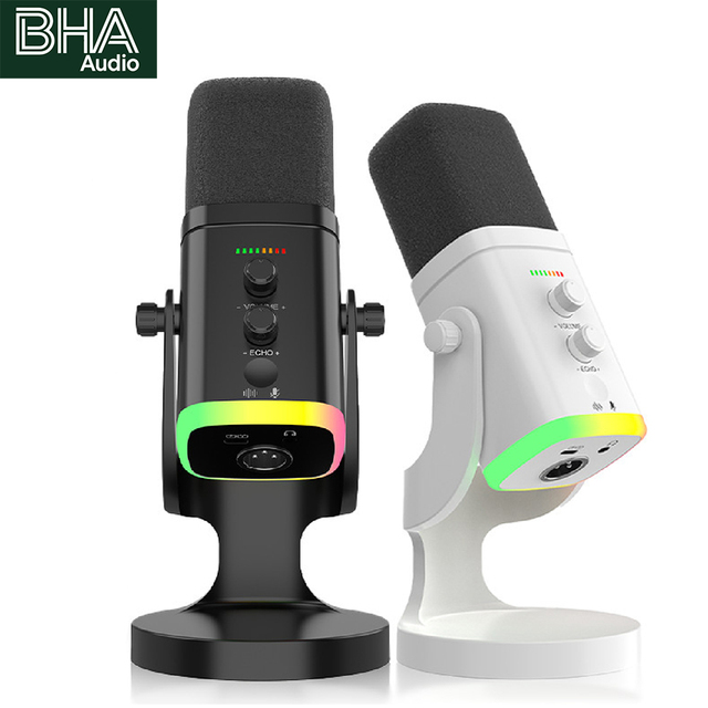 BHA YU8 RGB Microphone Desktop XLR Jack Noise-Canceling Gaming Streaming Laptop Voice Streaming Condenser Microphone Wholesale