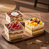 Boîte à dessert Tiramisu carrée transparente recyclable et durable, nouvelle conception, couvercle en plastique PS, emballage pour gâteaux, contenants pour mousse et biscuits