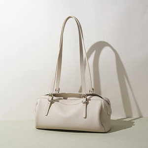 2026 Early Spring Genuine Leather Women's Boston Retro High-end <b>Bowling</b> Commuter Shoulder Bag Polyester Lining Zipper Big Size - Product Image 2