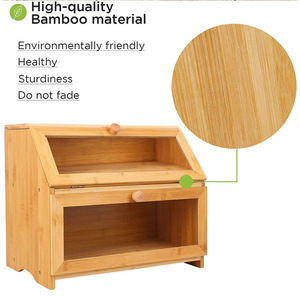 Boîte à pain en bambou MZY à double couche, armoire de rangement en bois avec porte en verre pour la cuisine et la maison - Product Image 2