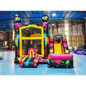 Château gonflable commercial avec toboggan et zone de saut, thème <span class=keywords><strong>Peinture</strong></span> Éclaboussée Néon, pour la location, les événements et les fêtes - Product Image 1