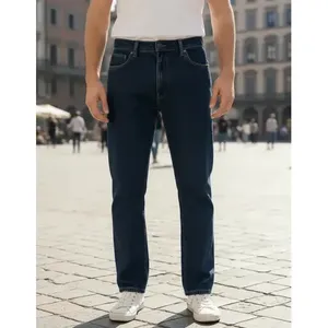 Jeans da Uomo Adrenaline a Gamba Dritta Blu Scuro in Denim Elasticizzato Vita Media 5 Tasche Traspiranti - Product Image 2