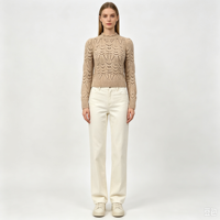 Pull en maille décontracté beige de haute qualité Ines Undefined, à manches longues, avec motif pointelle, OEM & ODM